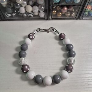 Handmade Gray Beaded Dog Puppy Collar Necklace Jewelry Durable Acrylic 17"